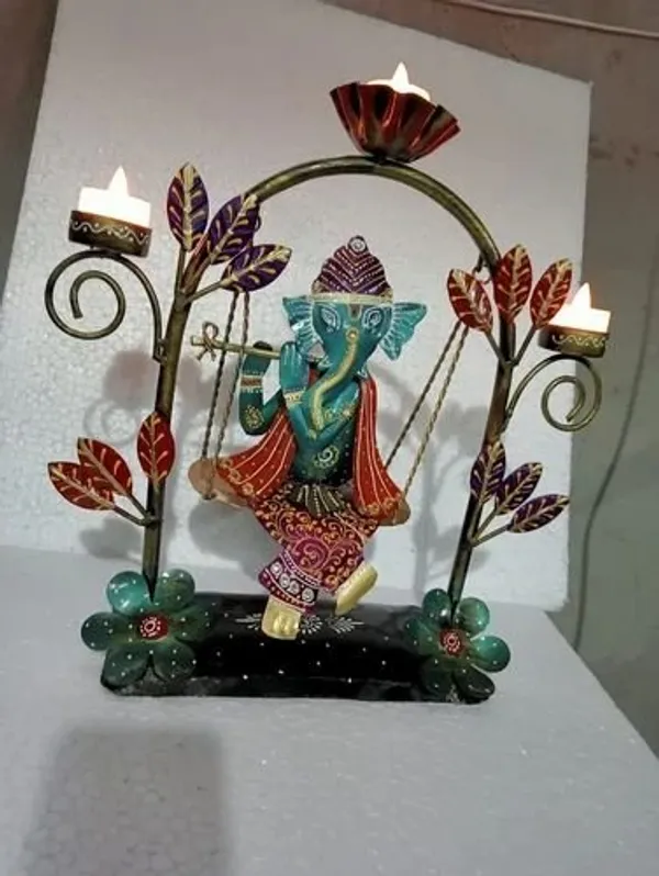 Metal_Jhula_Ganesh_T_Lite_Holder_|_Handcrafted_Decorative_Tea_Light_Stand_|_Elegant_Ganesh_Ji_Showpiece_for_Home_&_Temple_Decor