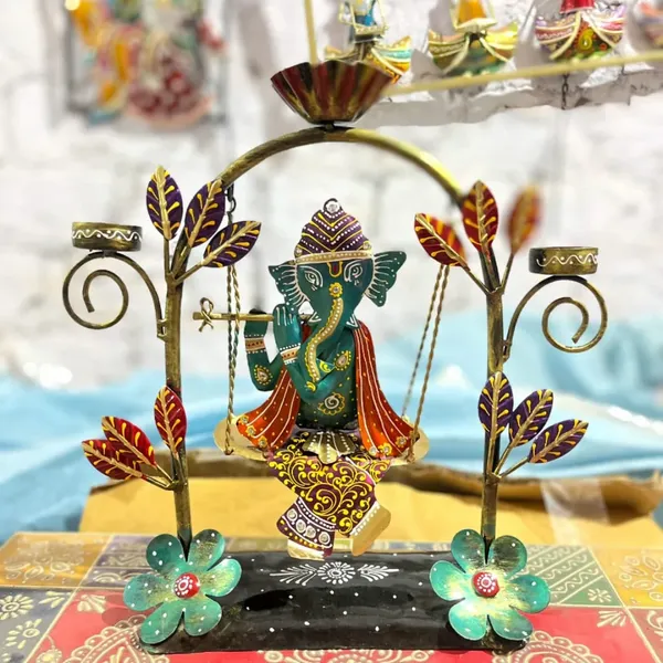 Metal_Jhula_Ganesh_T_Lite_Holder_|_Handcrafted_Decorative_Tea_Light_Stand_|_Elegant_Ganesh_Ji_Showpiece_for_Home_&_Temple_Decor