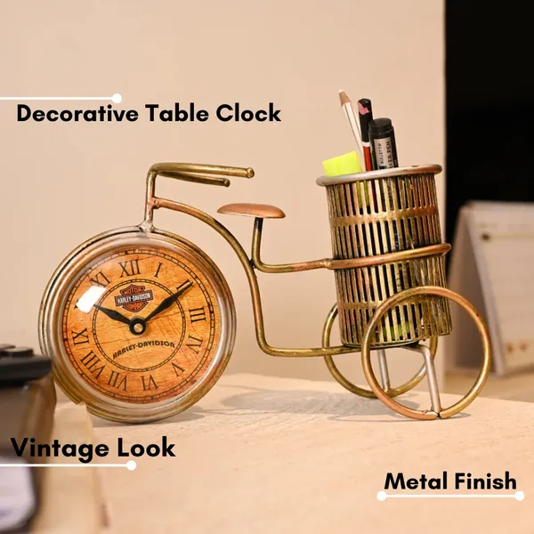 Golden_Decorative_Cycle_Pen_Stand_with_Clock_|_Elegant_Metal_Desk_Organizer_for_Office_&_Corporate_Gifting