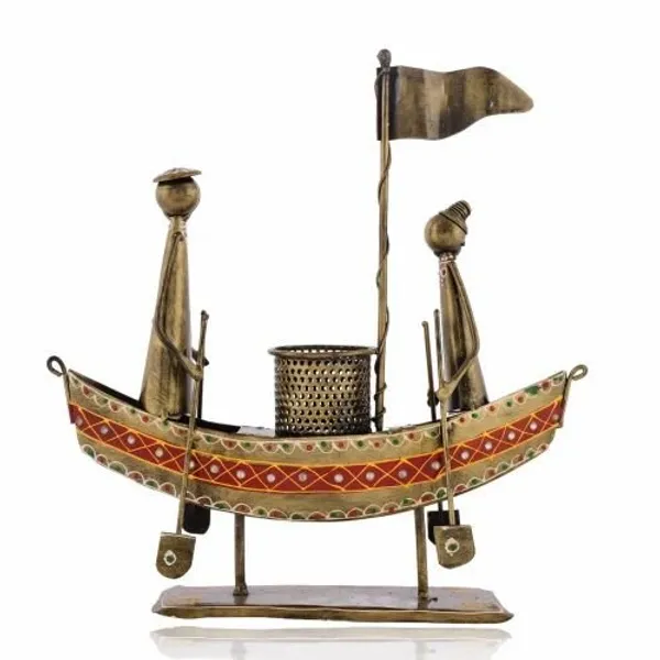 Metal_Small_Boat_Pen_Holder_|_Handcrafted_Desk_Organizer_for_Home_&_Office_Decoration