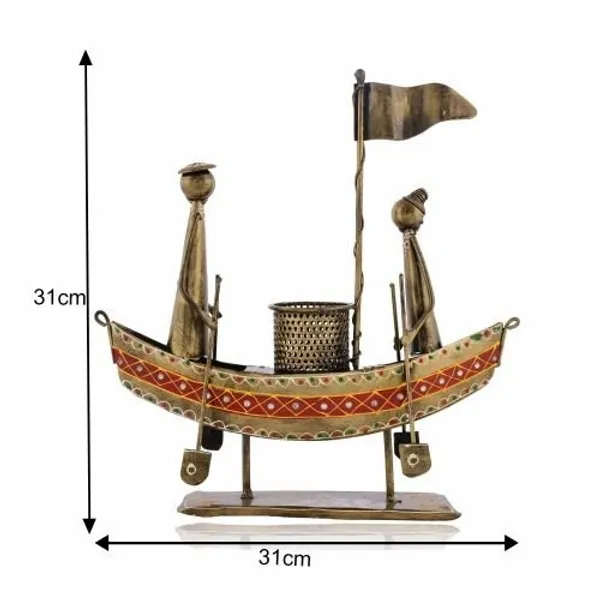 Metal_Small_Boat_Pen_Holder_|_Handcrafted_Desk_Organizer_for_Home_&_Office_Decoration