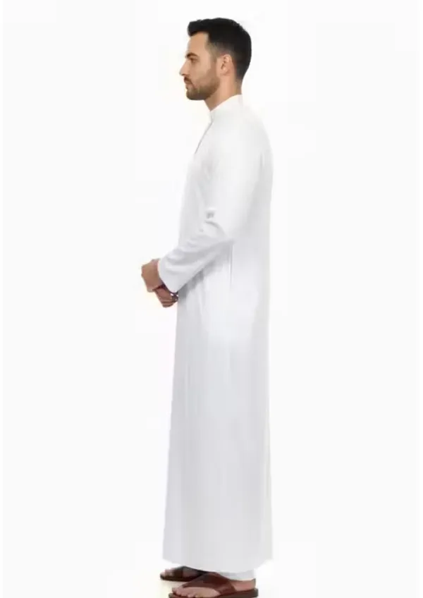 Plane_White_Satan_Fabric_Premium_Full_Sleeve_Thawb_For_Men