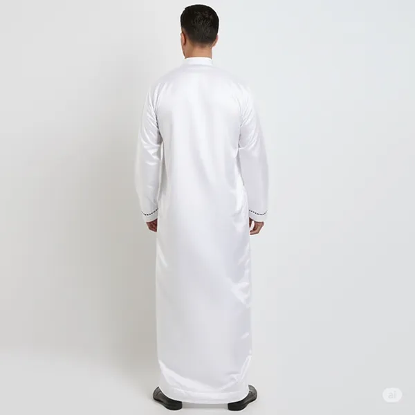 Plane_White_Satan_Fabric_Premium_Full_Sleeve_Thawb_For_Men