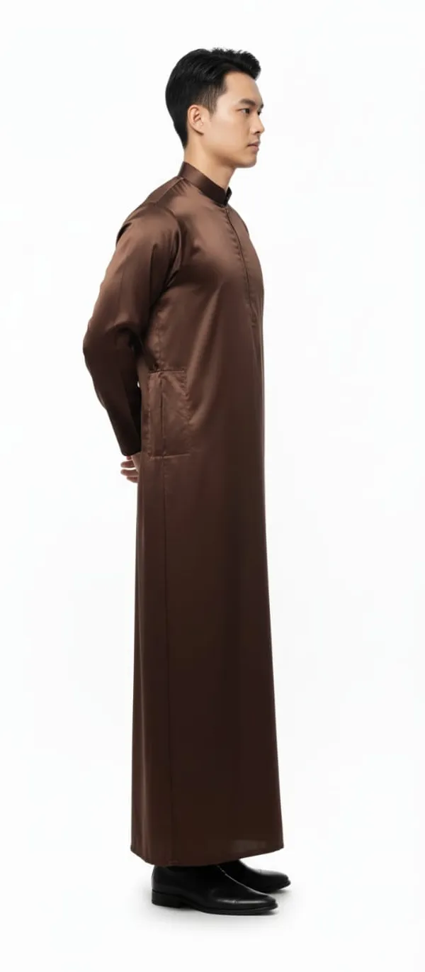 Maroon_Satan_Fabric_Premium_Full_Sleeve_Thawb_For_Men