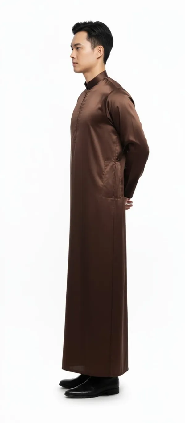 Maroon_Satan_Fabric_Premium_Full_Sleeve_Thawb_For_Men