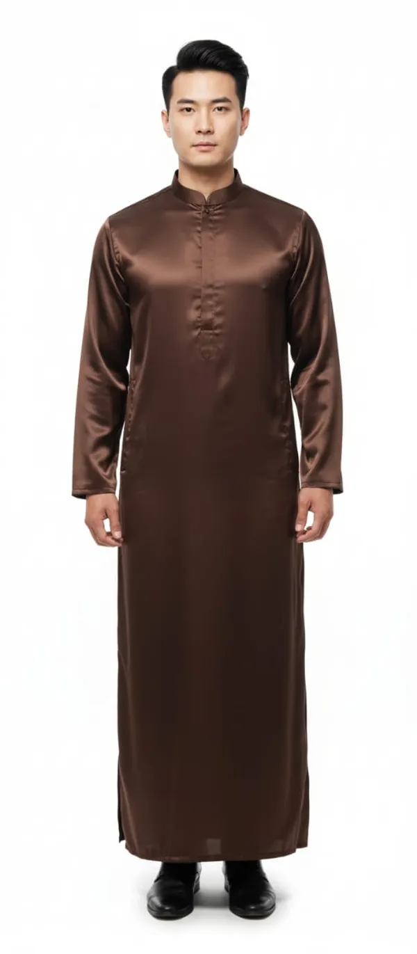 Maroon_Satan_Fabric_Premium_Full_Sleeve_Thawb_For_Men