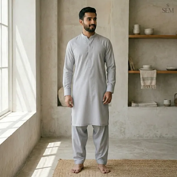 Men's_Light_Grey_Solid_Cotton_Kurta_Pajama_Set_with_Mandarin_Collar