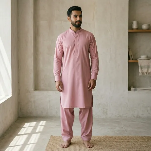 Men's_Dusty_Pink_Solid_Cotton_Kurta_Salwar_Set
