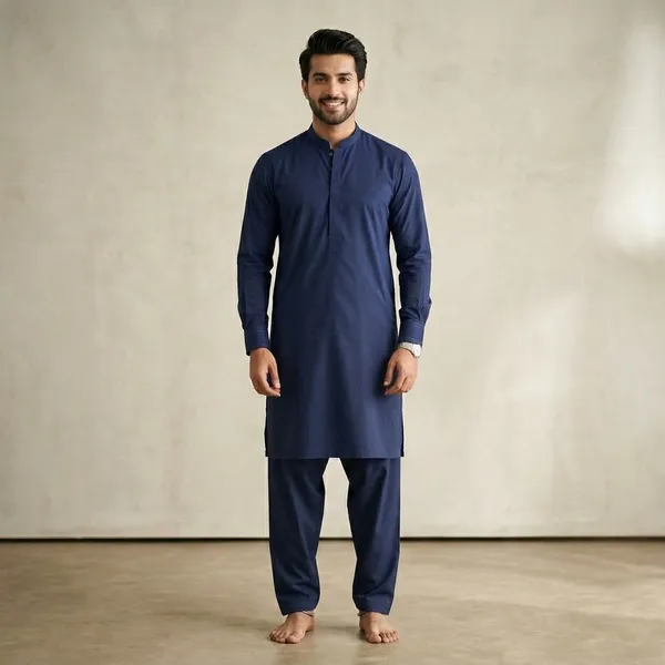 Men's_Navy_Blue_Solid_Cotton_Kurta_Salwar_Set