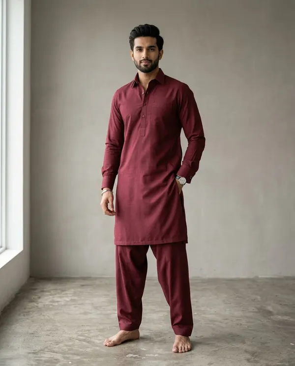 Rich_Maroon_Cotton_Pathani_Suit