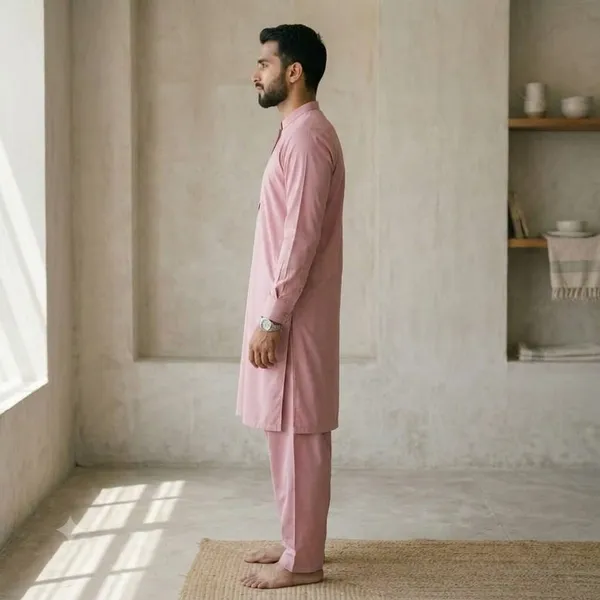 Men's_Dusty_Pink_Solid_Cotton_Kurta_Salwar_Set