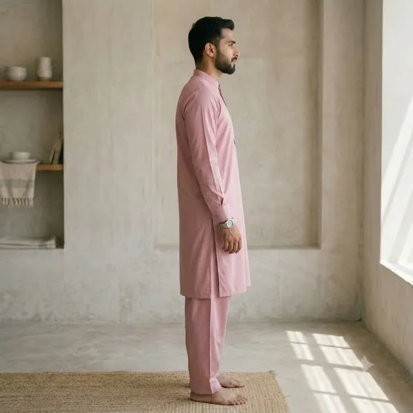 Men's_Dusty_Pink_Solid_Cotton_Kurta_Salwar_Set