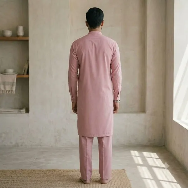 Men's_Dusty_Pink_Solid_Cotton_Kurta_Salwar_Set