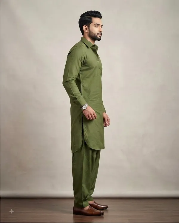 Earthy_Olive_Green_Cotton_Pathani_Suit