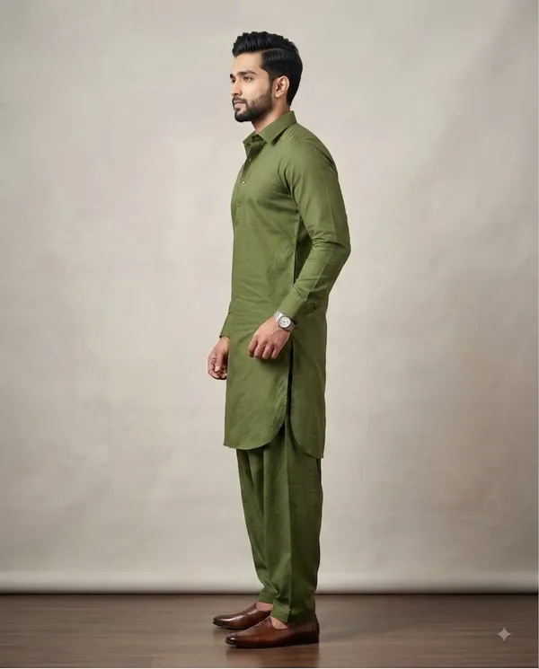 Earthy_Olive_Green_Cotton_Pathani_Suit