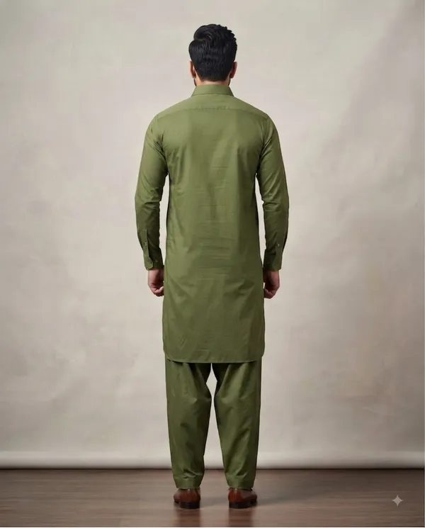 Earthy_Olive_Green_Cotton_Pathani_Suit