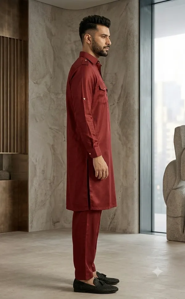 Luxury_Maroon_Pathani_Suit_for_Men_|_Full_Sleeve_Kurta_with_Matching_Shalwar_|_Traditional_Islamic_Wear