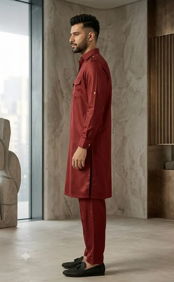 Luxury_Maroon_Pathani_Suit_for_Men_|_Full_Sleeve_Kurta_with_Matching_Shalwar_|_Traditional_Islamic_Wear
