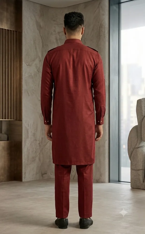 Luxury_Maroon_Pathani_Suit_for_Men_|_Full_Sleeve_Kurta_with_Matching_Shalwar_|_Traditional_Islamic_Wear