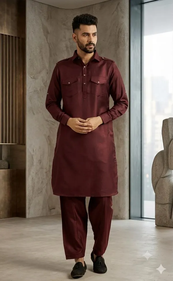 Men_Premium_Maroon_Pathani_Kurta_Shalwar_Set_|_Classic_Ethnic_Wear_for_Festive_&_Casual_Occasions