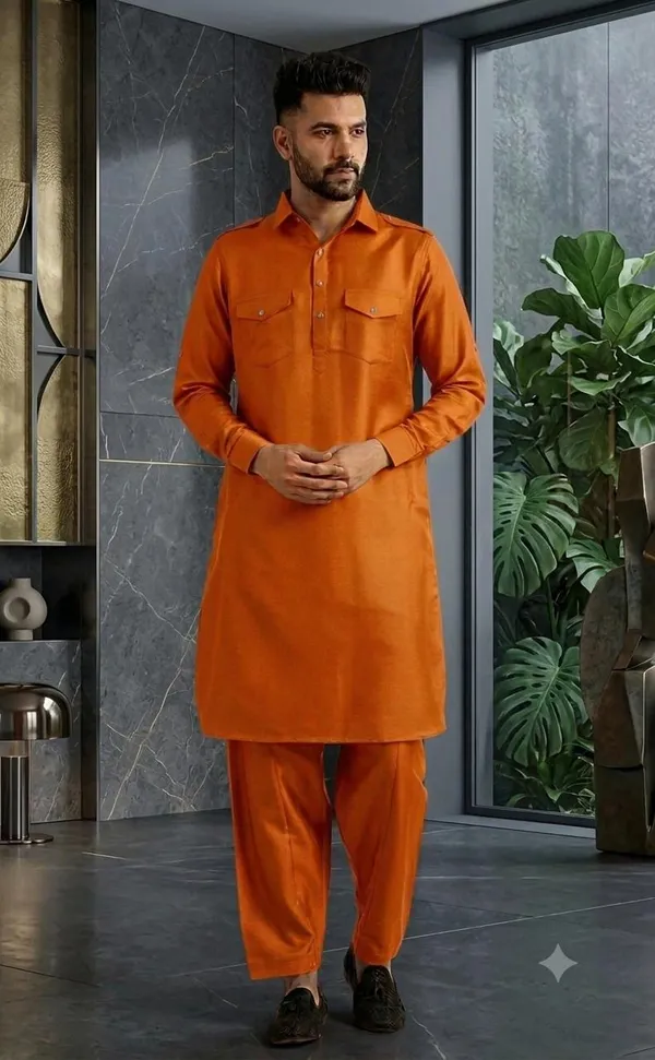 Men's_Premium_Orange_Pathani_Kurta_Shalwar_Set_|_Classic_Ethnic_Wear_for_Festive_&_Casual_Occasions