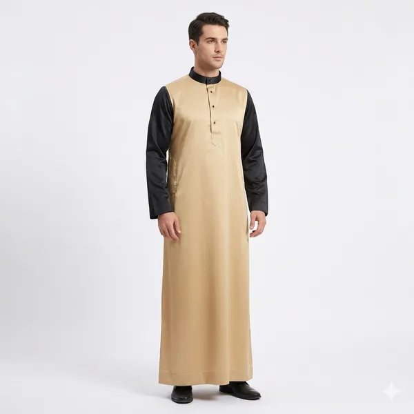 Gold_Brown_Satan_Fabric_Premium_Full_Sleeve_Thawb_For_Men