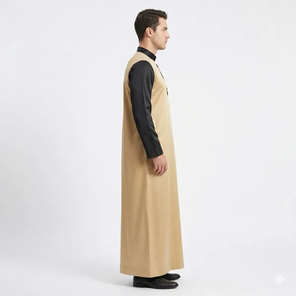 Gold_Brown_Satan_Fabric_Premium_Full_Sleeve_Thawb_For_Men