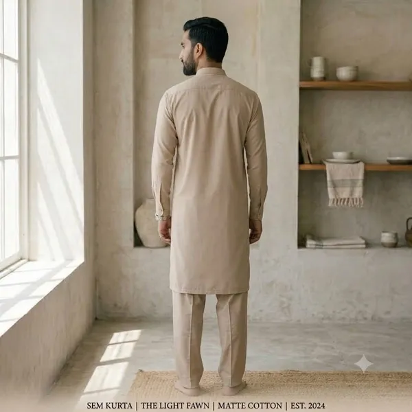 Men's_Light_Fawn_Solid_Matte_Cotton_Kurta_Shalwar_Set