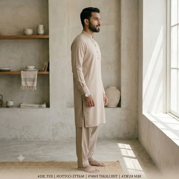 Men's_Light_Fawn_Solid_Matte_Cotton_Kurta_Shalwar_Set