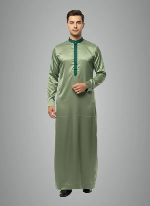 Light_Green_Satan_Fabric_Premium_Full_Sleeve_Thawb_For_Men