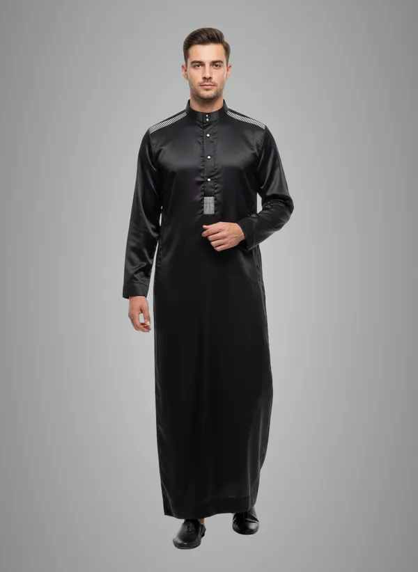Black_Elegant_Satan_Fabric_Premium_Full_Sleeve_Thawb_For_Men
