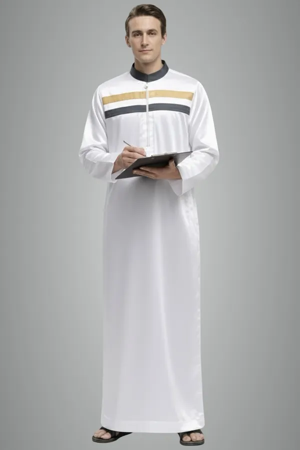 White_Satan_Fabric_Premium_Full_Sleeve_Thawb_For_Men