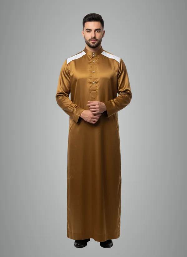 Brown_Satan_Fabric_Premium_Full_Sleeve_Thawb_For_Men