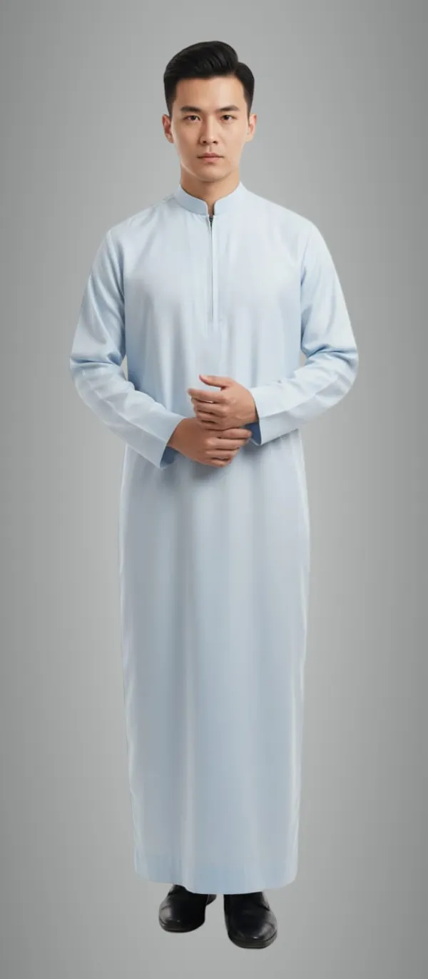 Light_Blue_Satan_Fabric_Premium_Full_Sleeve_Thawb_For_Men