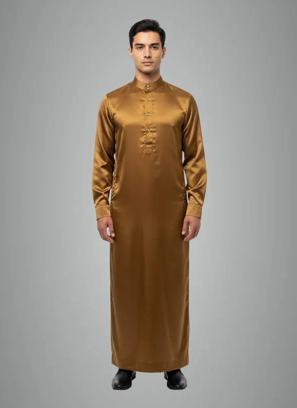 Bronze_Satan_Fabric_Premium_Full_Sleeve_Thawb_For_Men