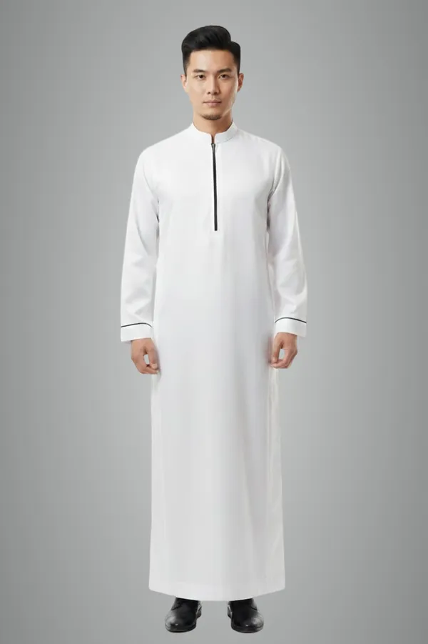 White_Satan_Fabric_Premium_Full_Sleeve_Thawb_For_Men