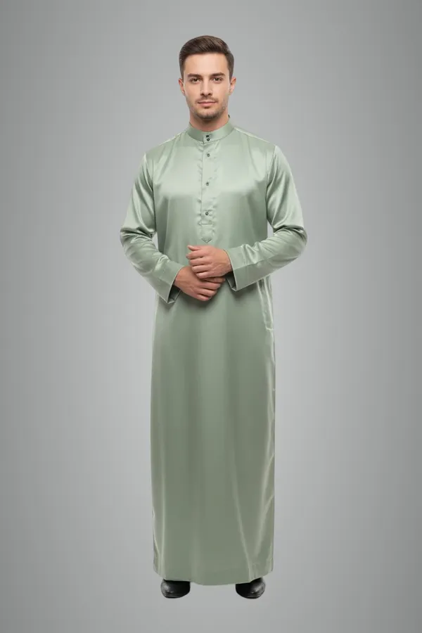 Mint_Green_Satan_Fabric_Premium_Full_Sleeve_Thawb_For_Men