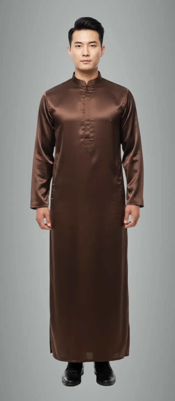 Maroon_Satan_Fabric_Premium_Full_Sleeve_Thawb_For_Men