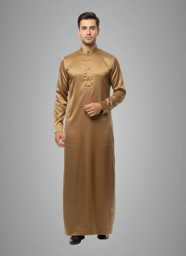 Dark_Brown_Satan_Fabric_Premium_Full_Sleeve_Thawb_For_Men