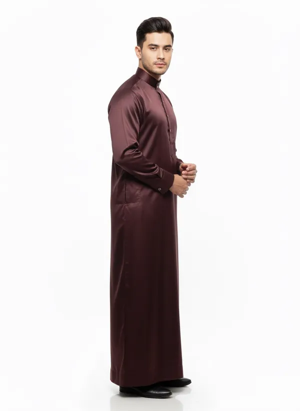 Maroon_Satan_Fabric_Premium_Full_Sleeve_Thawb_For_Men