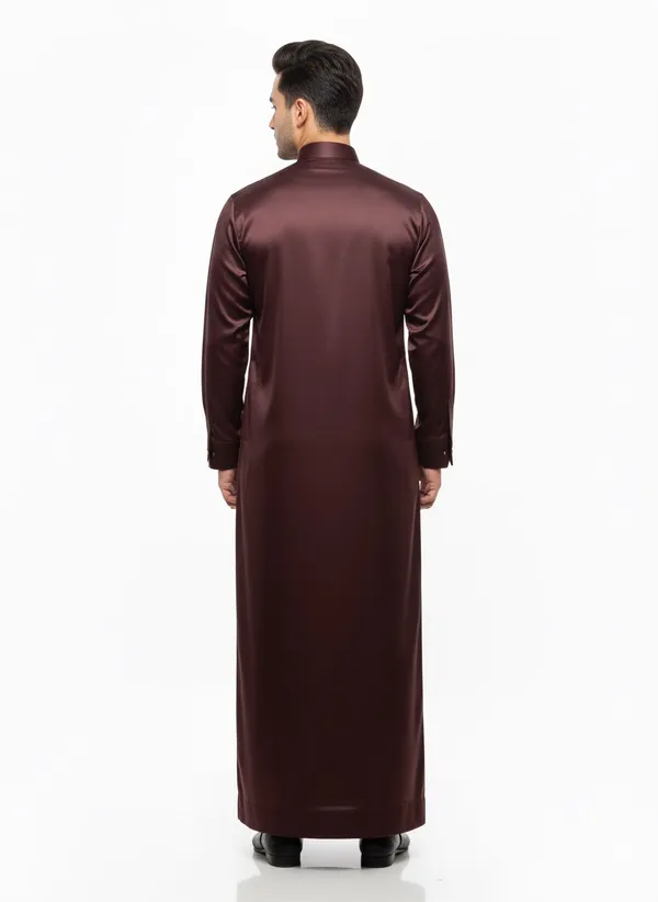 Maroon_Satan_Fabric_Premium_Full_Sleeve_Thawb_For_Men