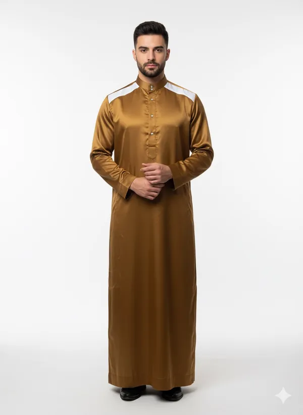 Brown_Satan_Fabric_Premium_Full_Sleeve_Thawb_For_Men
