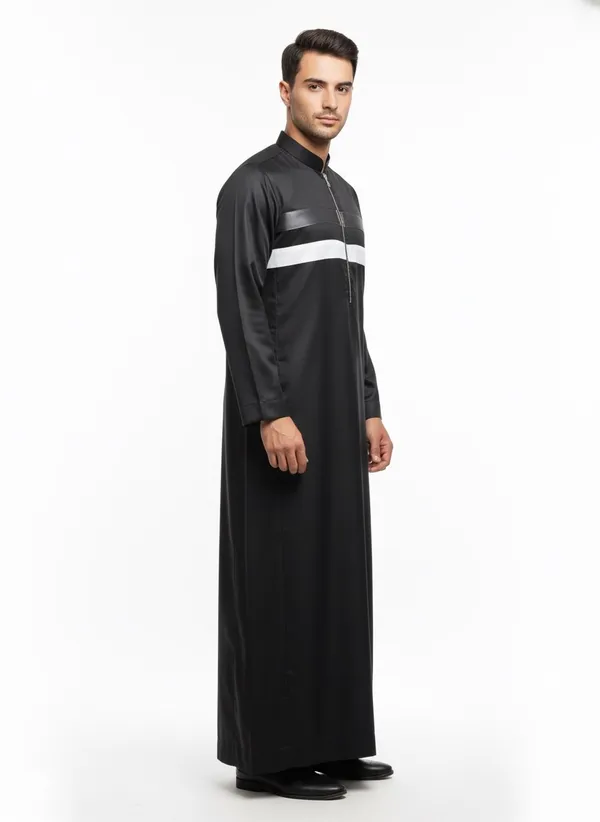 Royal_Black_Satan_Fabric_Premium_Full_Sleeve_Thawb_For_Men