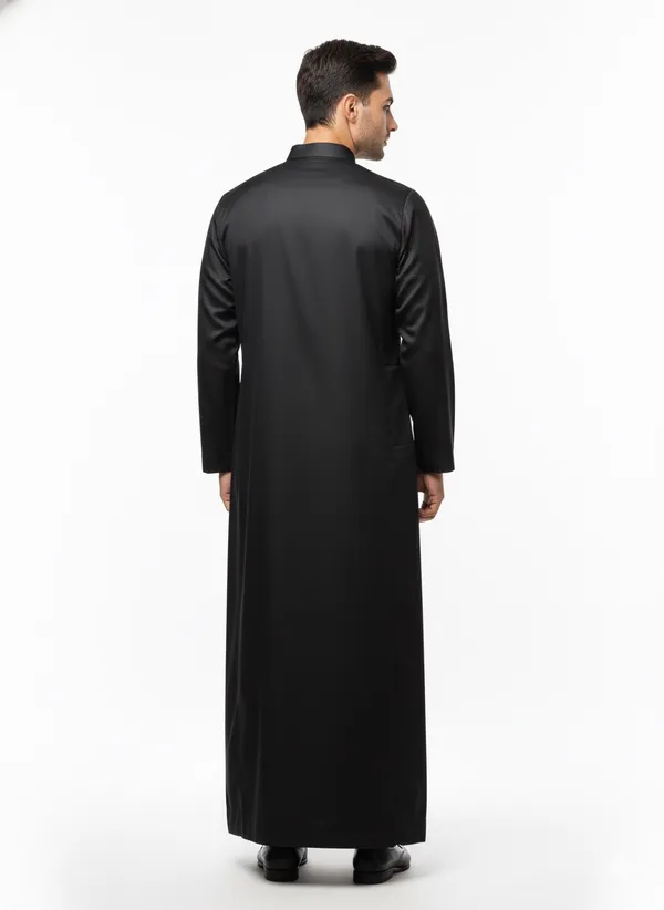 Royal_Black_Satan_Fabric_Premium_Full_Sleeve_Thawb_For_Men