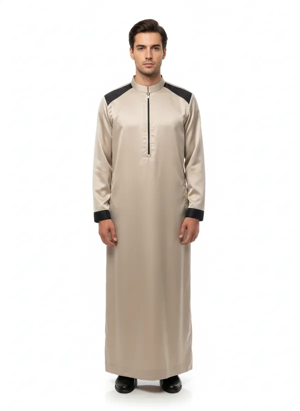 Men's_Luxury_Moroccan_Style_Thobe_Premium_Satin_Fabric_Jubba_with_Zipper_Neck_and_Contrast_Panel