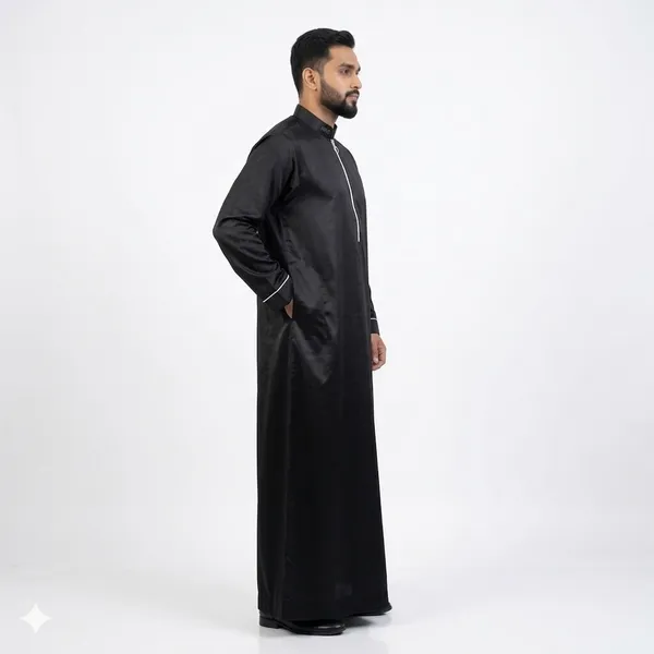 Men's_Modern_Black_Thobe_-_Zip_Collar_Ethnic_Wear_with_White_Accents