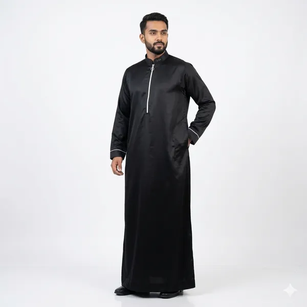Men's_Modern_Black_Thobe_-_Zip_Collar_Ethnic_Wear_with_White_Accents