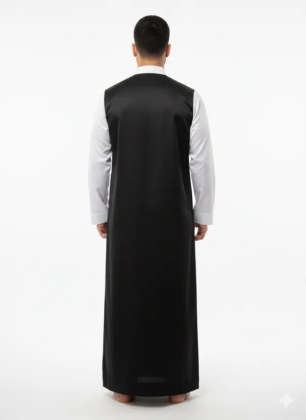 Men?s_Tuxedo-Style_Modern_Thobe_|_Black_&_White_Contrast_Emirati_Jubba_|_Luxury_Satin-Finish_Arabic_Robe