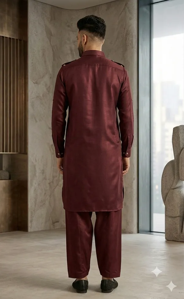 Men_Premium_Maroon_Pathani_Kurta_Shalwar_Set_|_Classic_Ethnic_Wear_for_Festive_&_Casual_Occasions