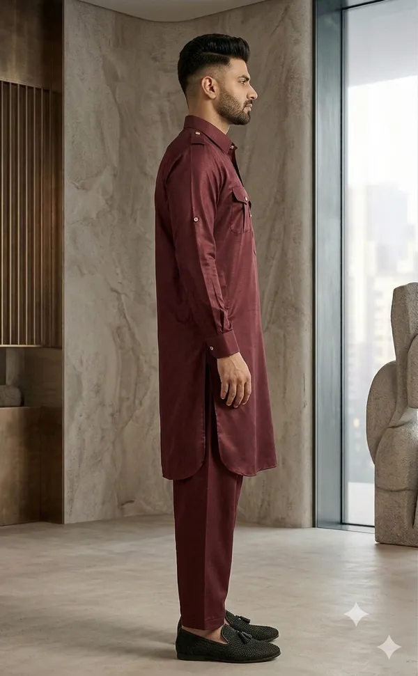 Men_Premium_Maroon_Pathani_Kurta_Shalwar_Set_|_Classic_Ethnic_Wear_for_Festive_&_Casual_Occasions